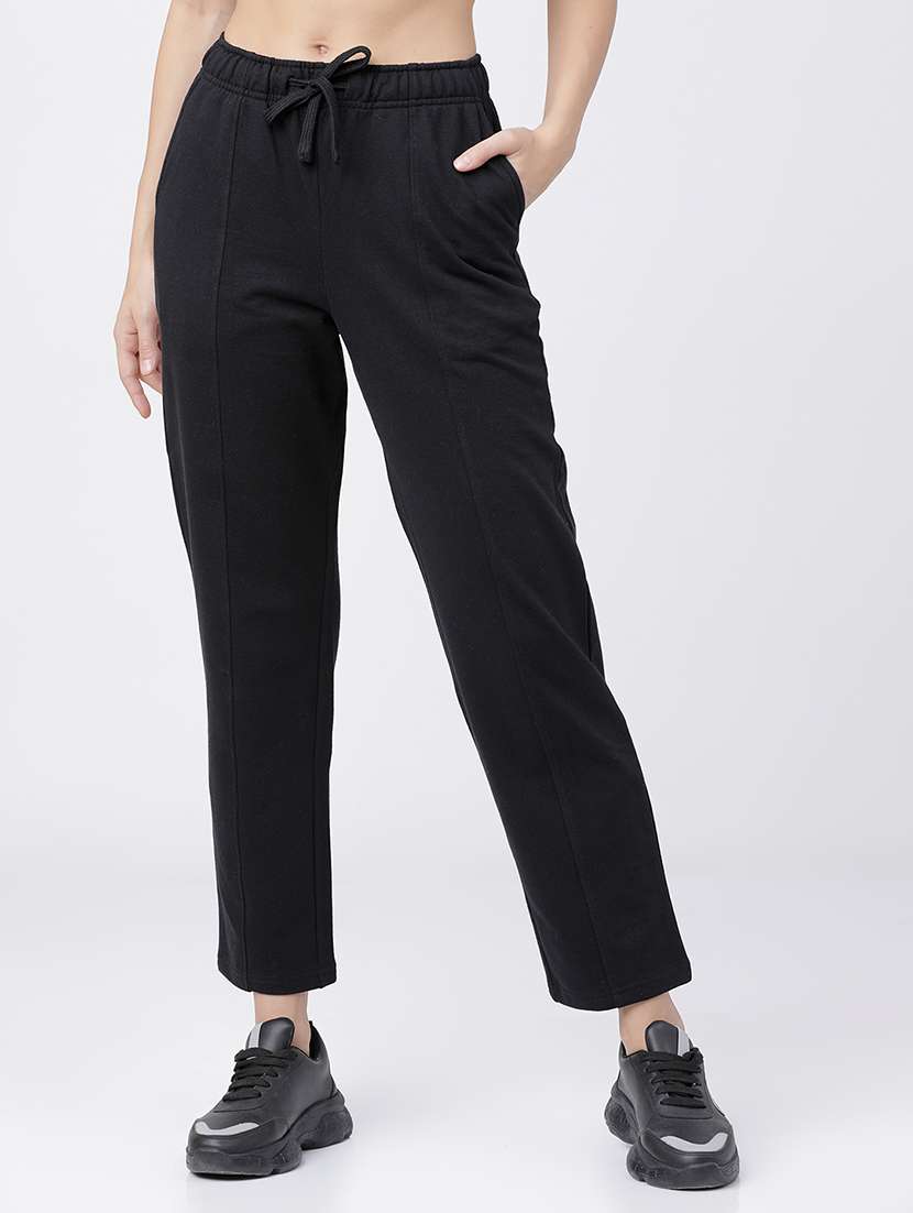 women solid mid rise regular track pant