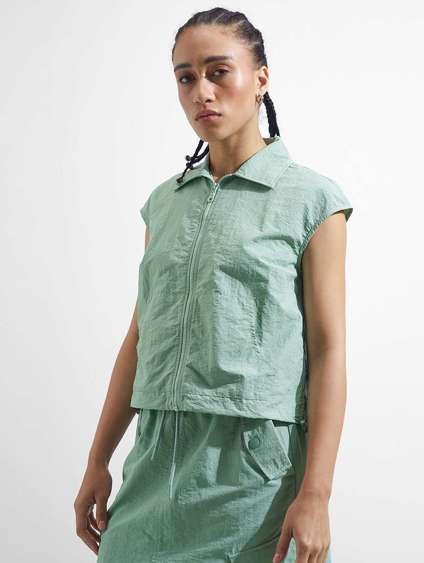 women solid cap sleeves regular jacket - 22499322 -  Standard Image - 2