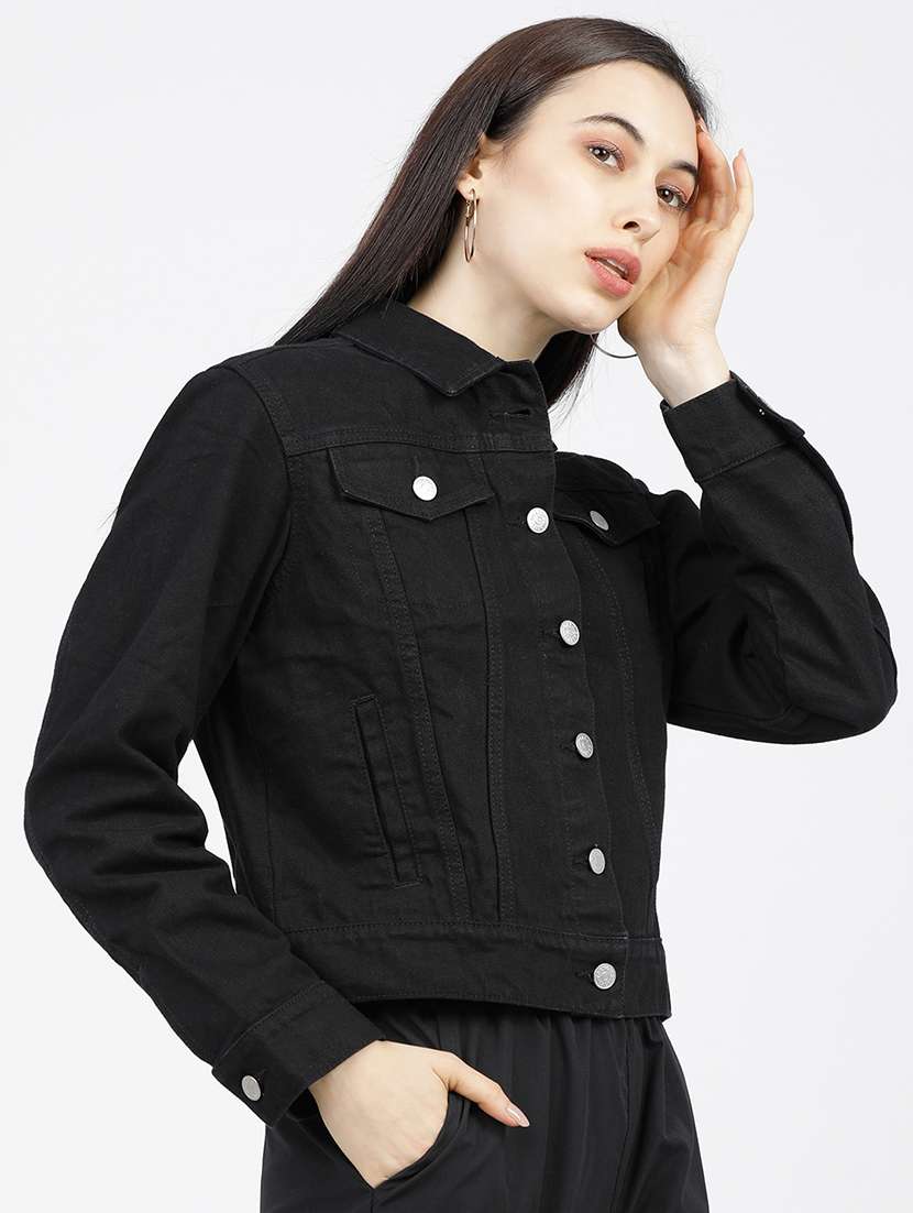 women solid long sleeves denim jacket - 22499331 -  Standard Image - 2