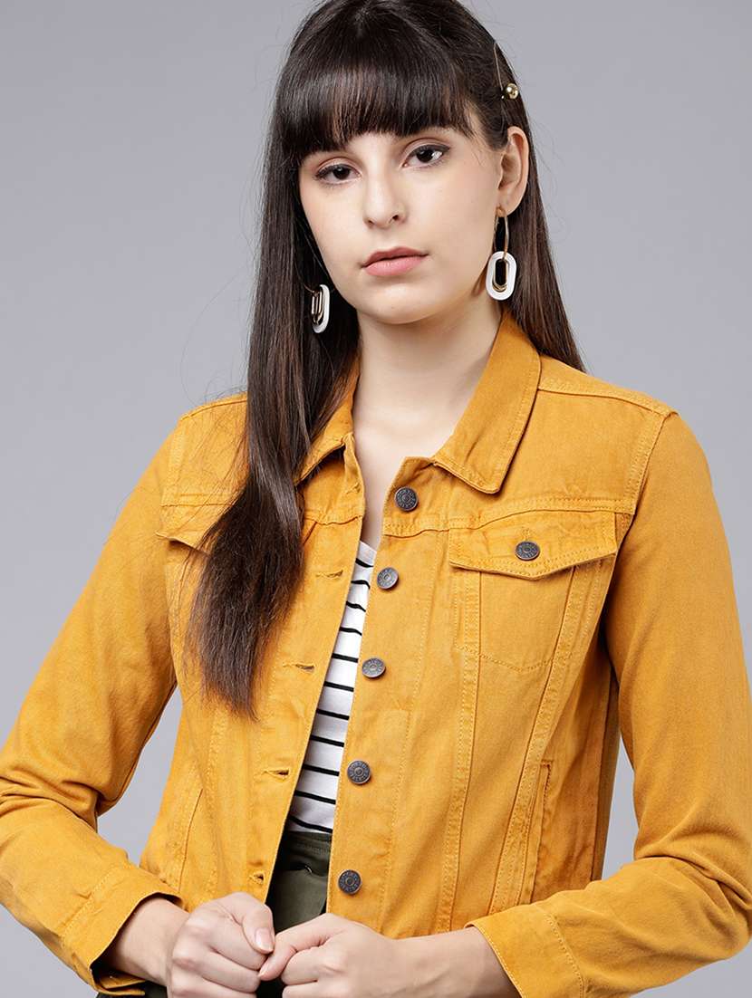 women solid long sleeves denim jacket