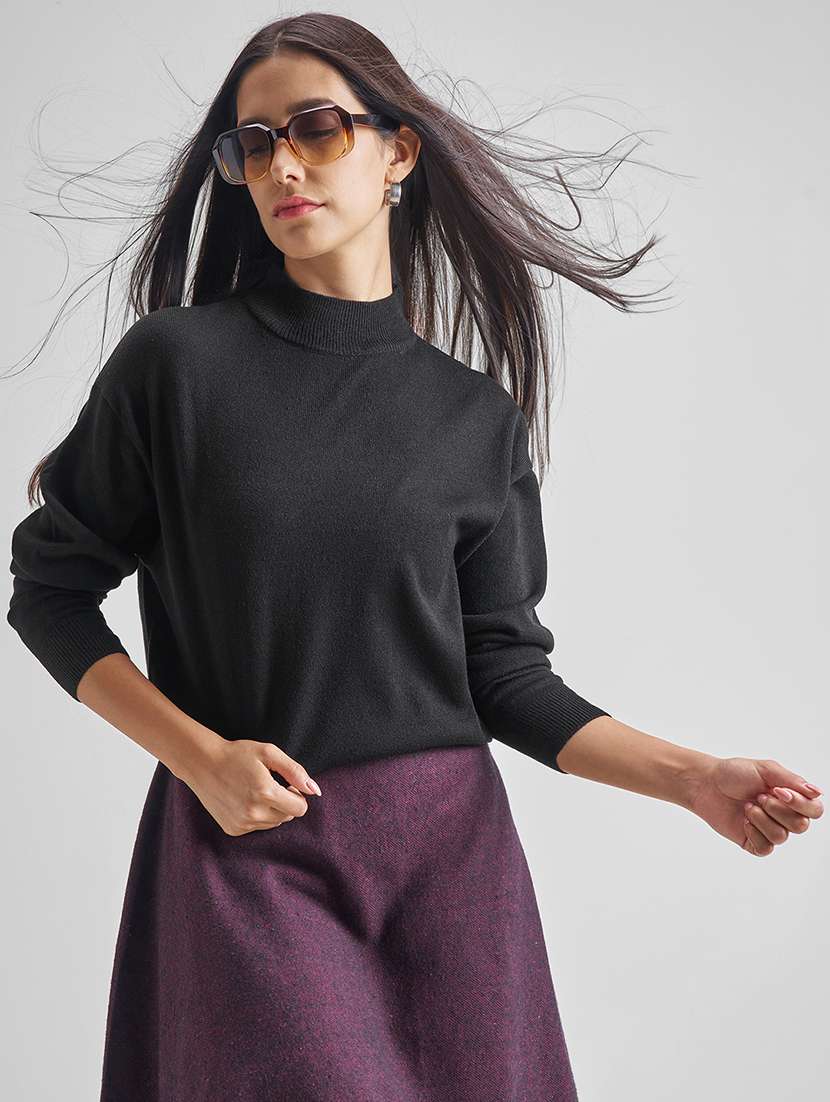 women solid long sleeve pullover sweater