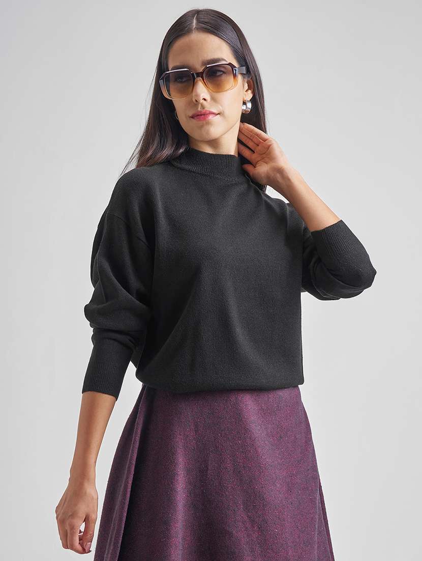 women solid long sleeve pullover sweater - 22499393 -  Standard Image - 2