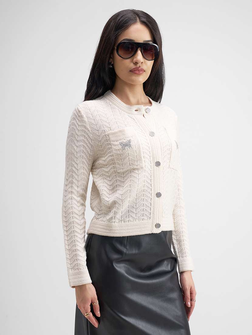 women self design long sleeve cardigan - 22499406 -  Standard Image - 2