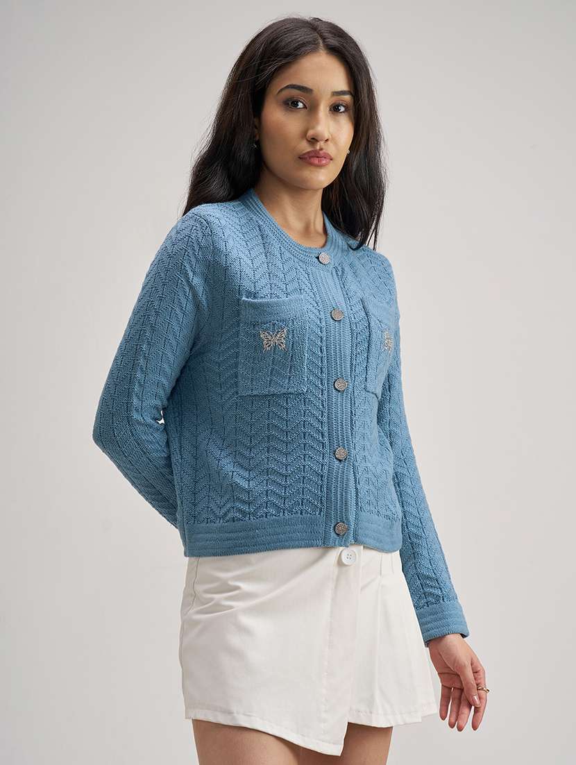 women self design long sleeve cardigan - 22499407 -  Standard Image - 2