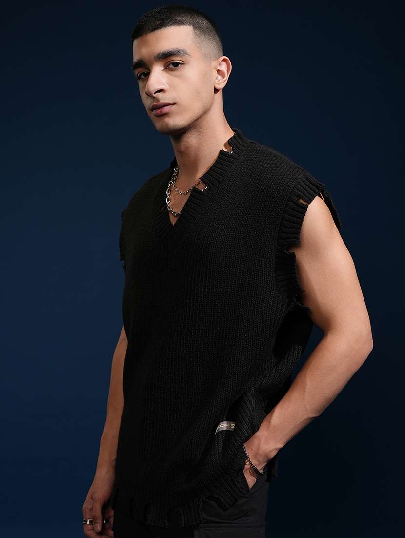 men self design sleeveless pullover sweater - 22499410 -  Standard Image - 2