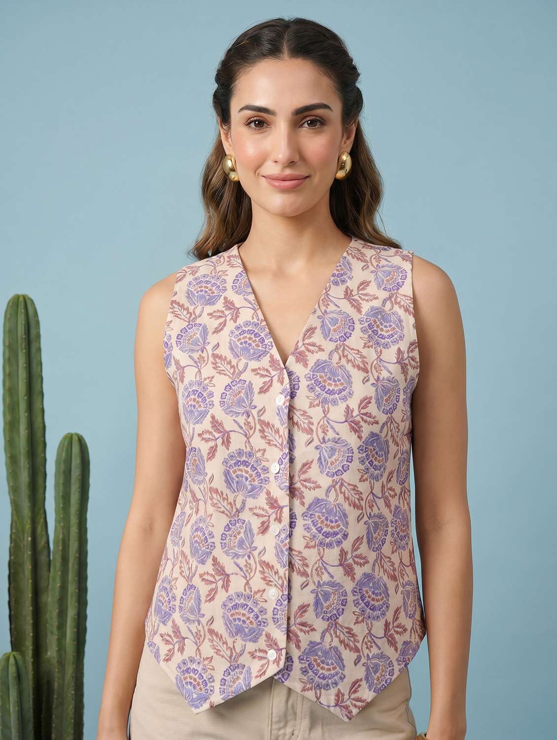 women floral printed sleeveless vest top - 22499420 -  Standard Image - 2