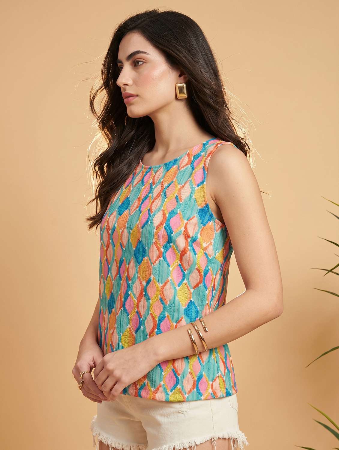 women printed sleeveless ethnic top - 22499428 -  Standard Image - 2