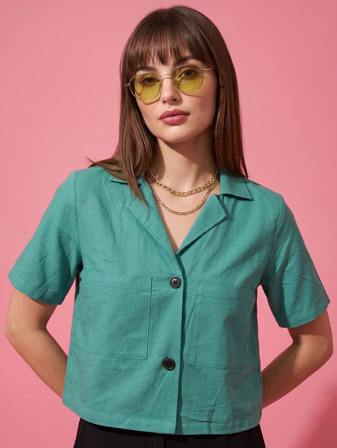 women solid short sleeve shirt top - 22499438 -  Standard Image - 2
