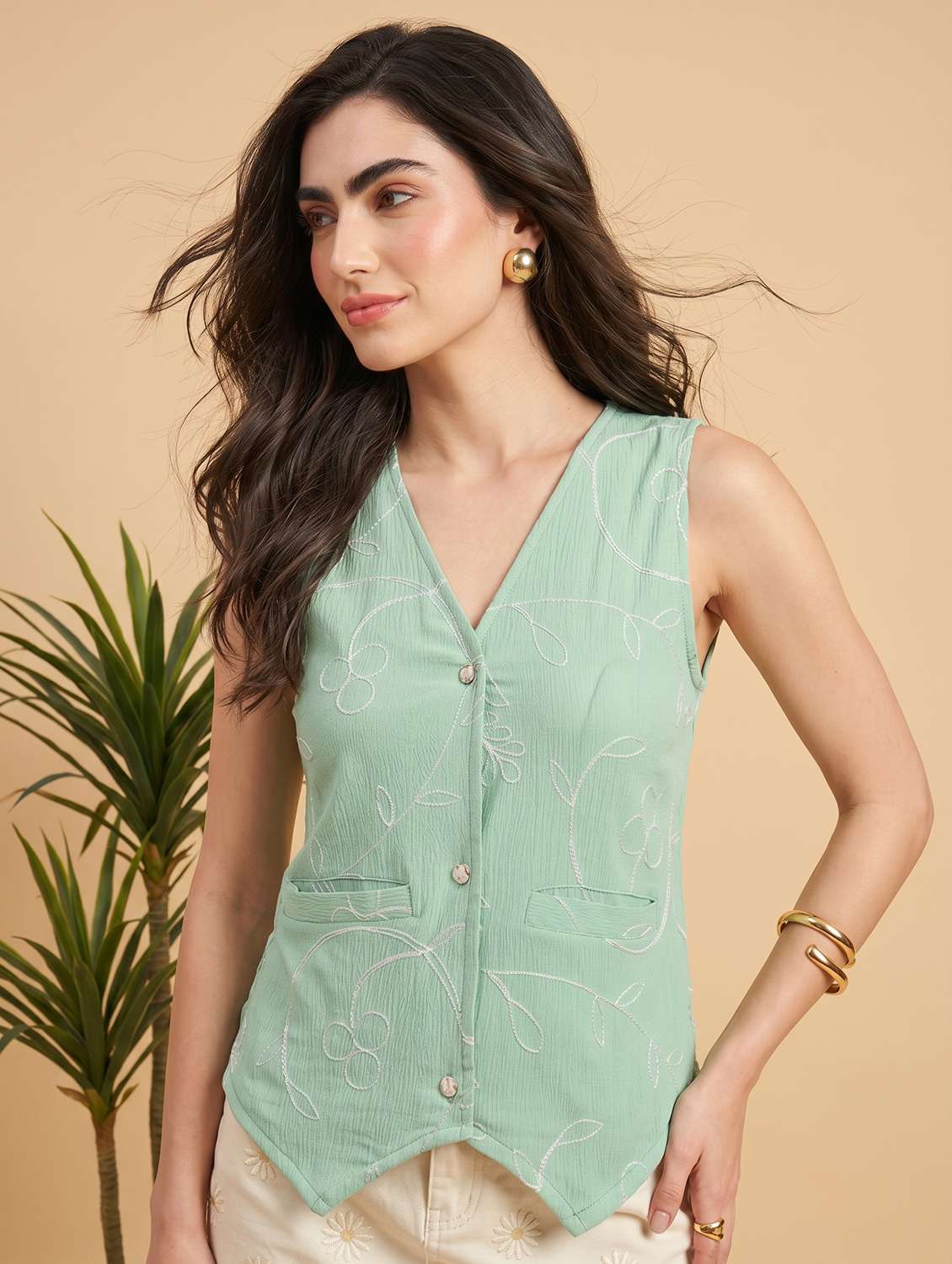 women embroidered v neck vest top - 22499441 -  Standard Image - 2