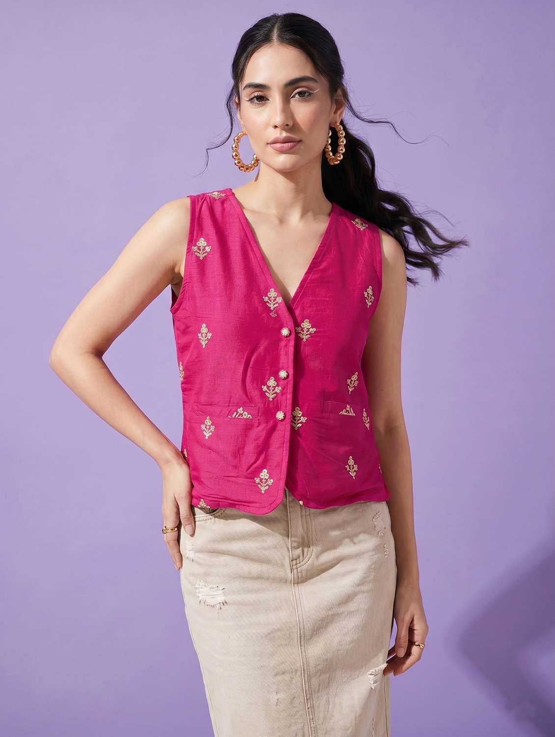 women solid with work sleeveless regular fit vest top - 22499448 -  Standard Image - 2