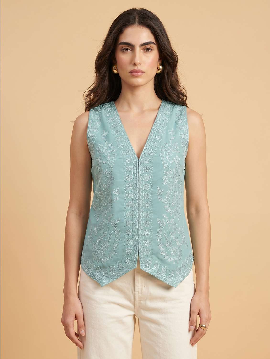 women solid with work sleeveless regular fit vest top - 22499454 -  Standard Image - 2