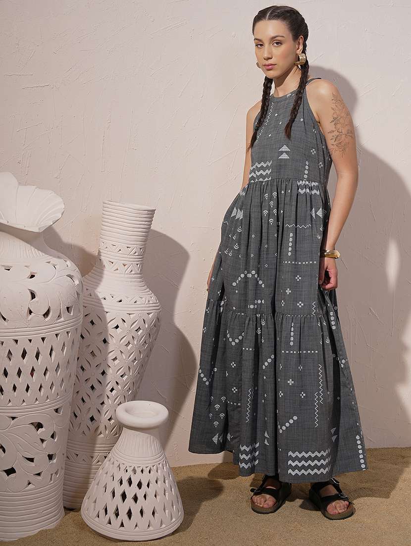 women printed halter neck tiered maxi dress - 22499492 -  Standard Image - 2