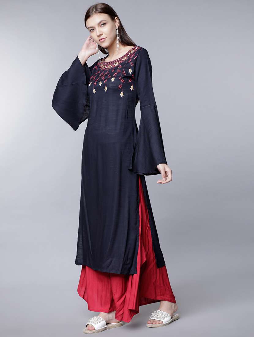 women printed round neck straight kurta - 22499500 -  Standard Image - 2