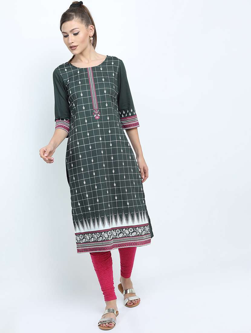 Women Printed Round Neck Straight Kurta - 22499505 -  Standard Image - 2