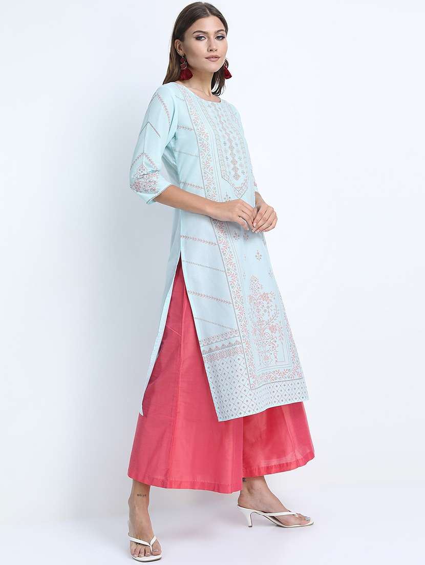 women printed round neck straight kurta - 22499506 -  Standard Image - 2