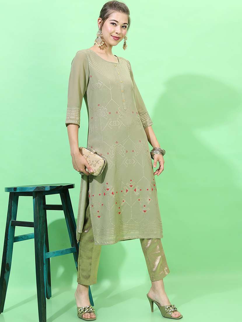 Women Printed Round Neck Straight Kurta - 22499513 -  Standard Image - 2
