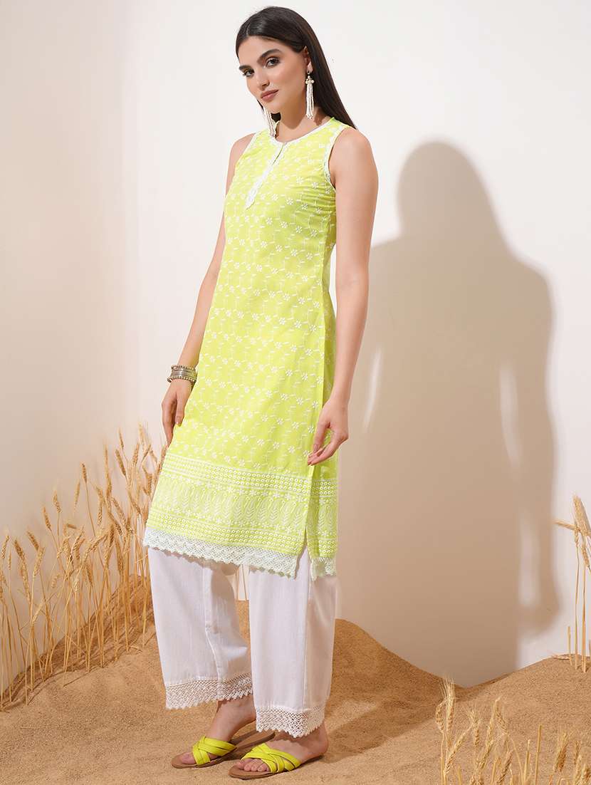 women embroidered sleeveless straight kurta - 22499553 -  Standard Image - 2