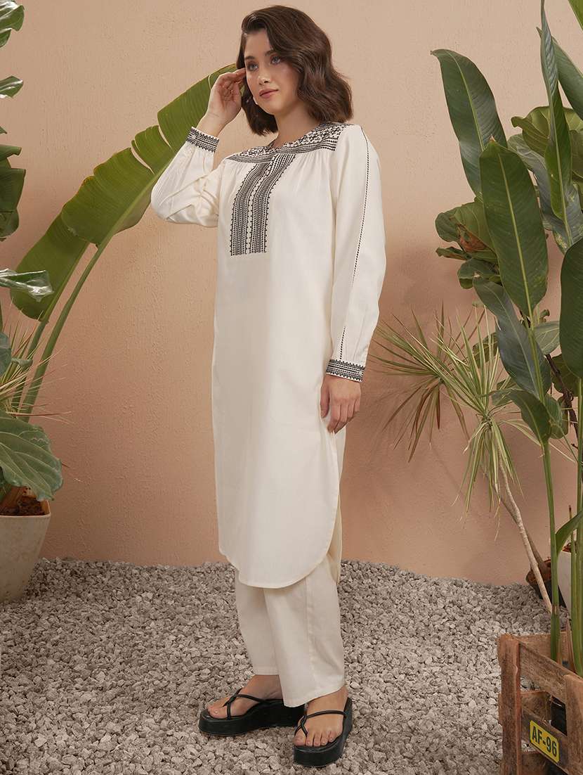 women embroidered notch neck high low kurta - 22499558 -  Standard Image - 2