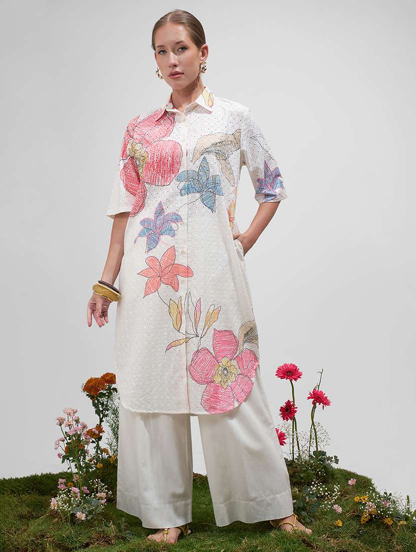 women printed collared straight kurta - 22499561 -  Standard Image - 2