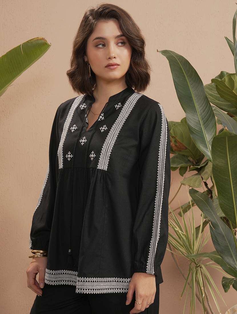 women embroidered long sleeves flared top - 22499563 -  Standard Image - 2