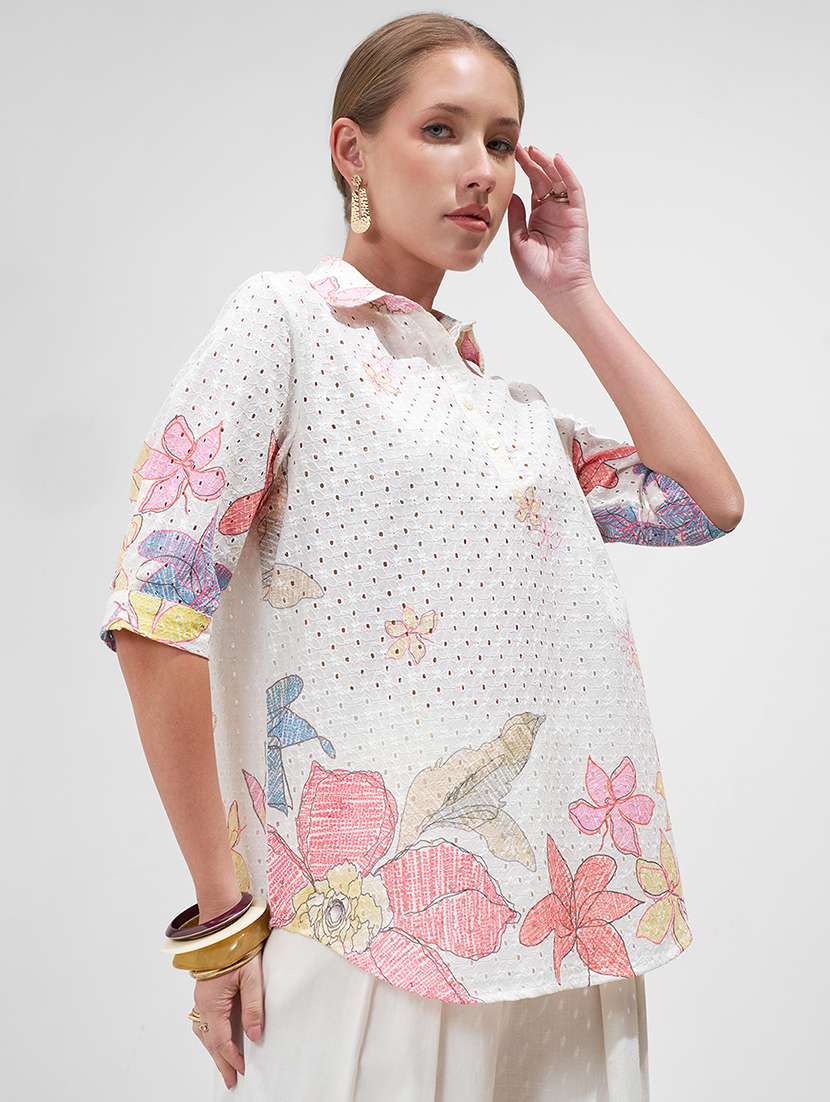 women floral printed three quarter sleeves top - 22499569 -  Standard Image - 2