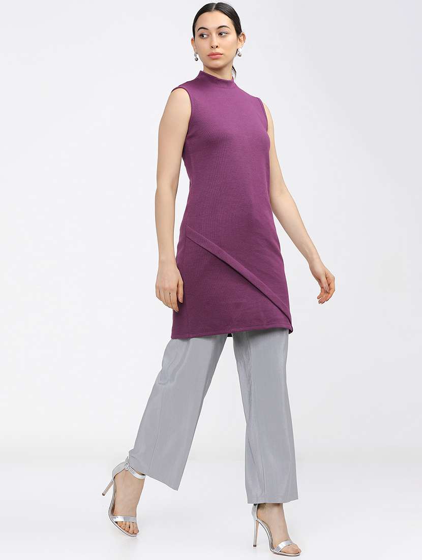 women solid mock neck sleeveless long top - 22499584 -  Standard Image - 2