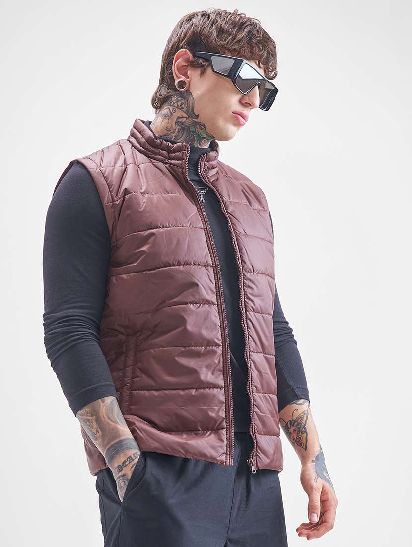 men solid sleeveless regular fit puffer jacket - 22499631 -  Standard Image - 2