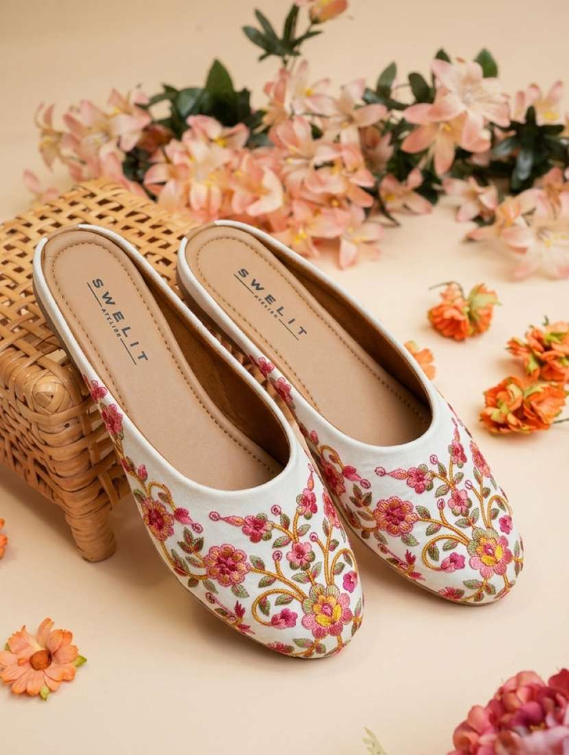 women embroidered slip on mules