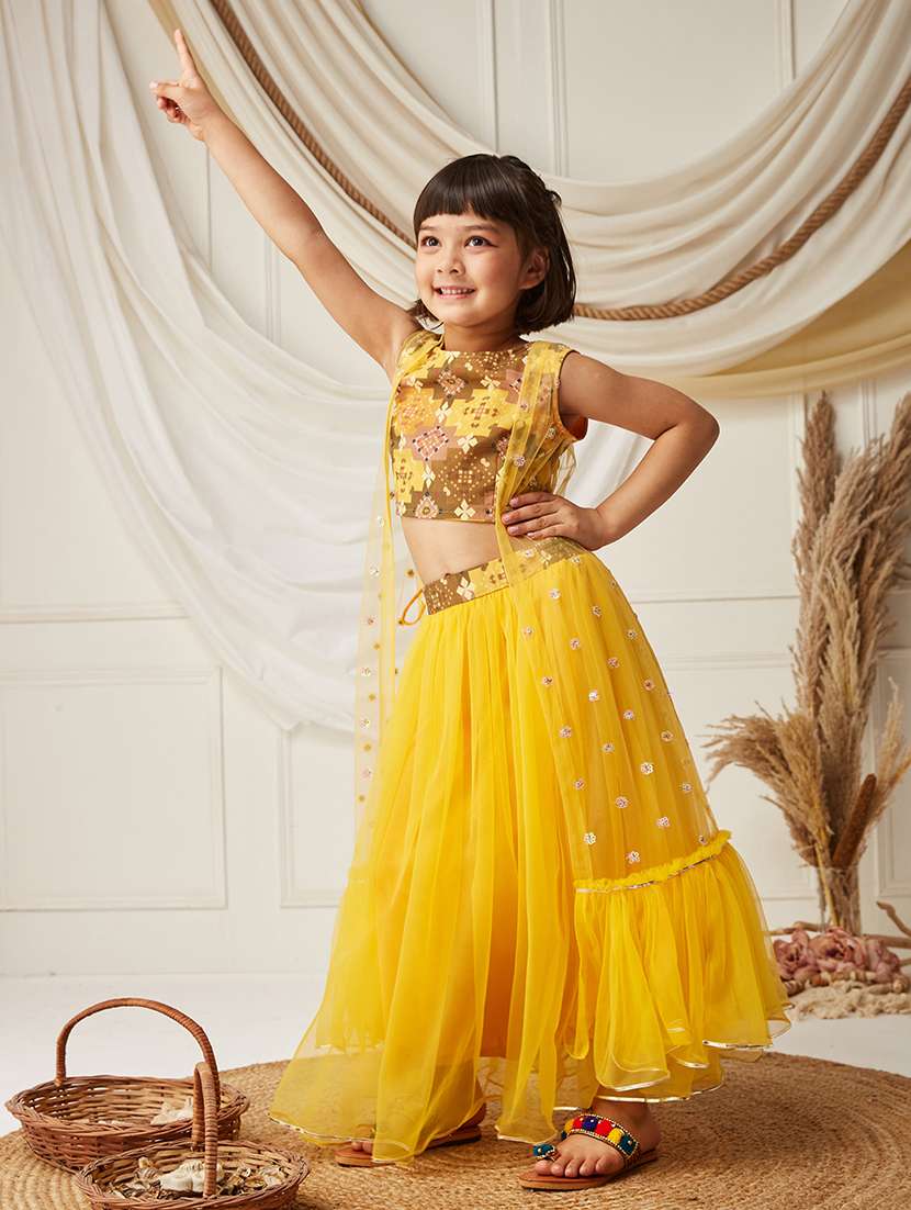 girls solid sleeveless lehenga choli set - 22499700 -  Standard Image - 2