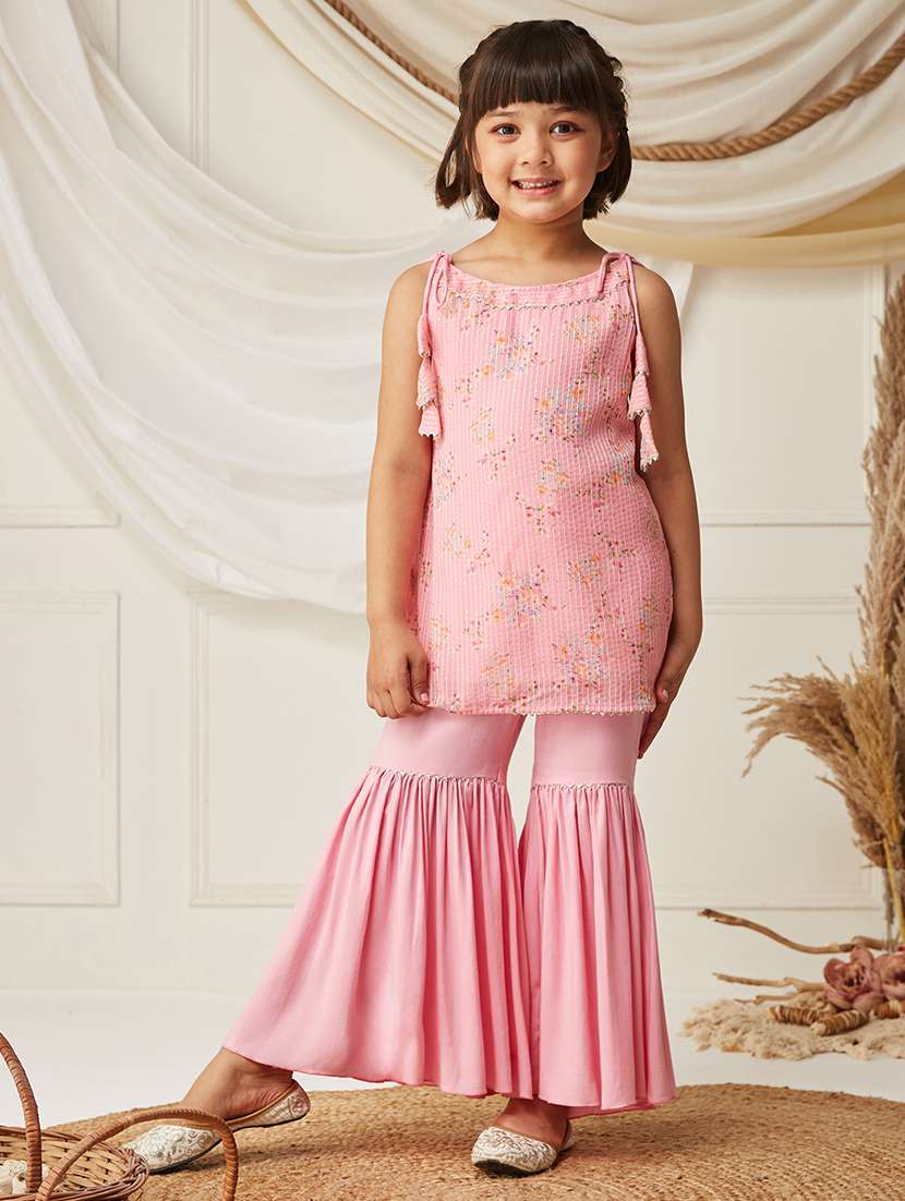 girls printed sleeveless kurta with sharara set - 22499702 -  Standard Image - 2