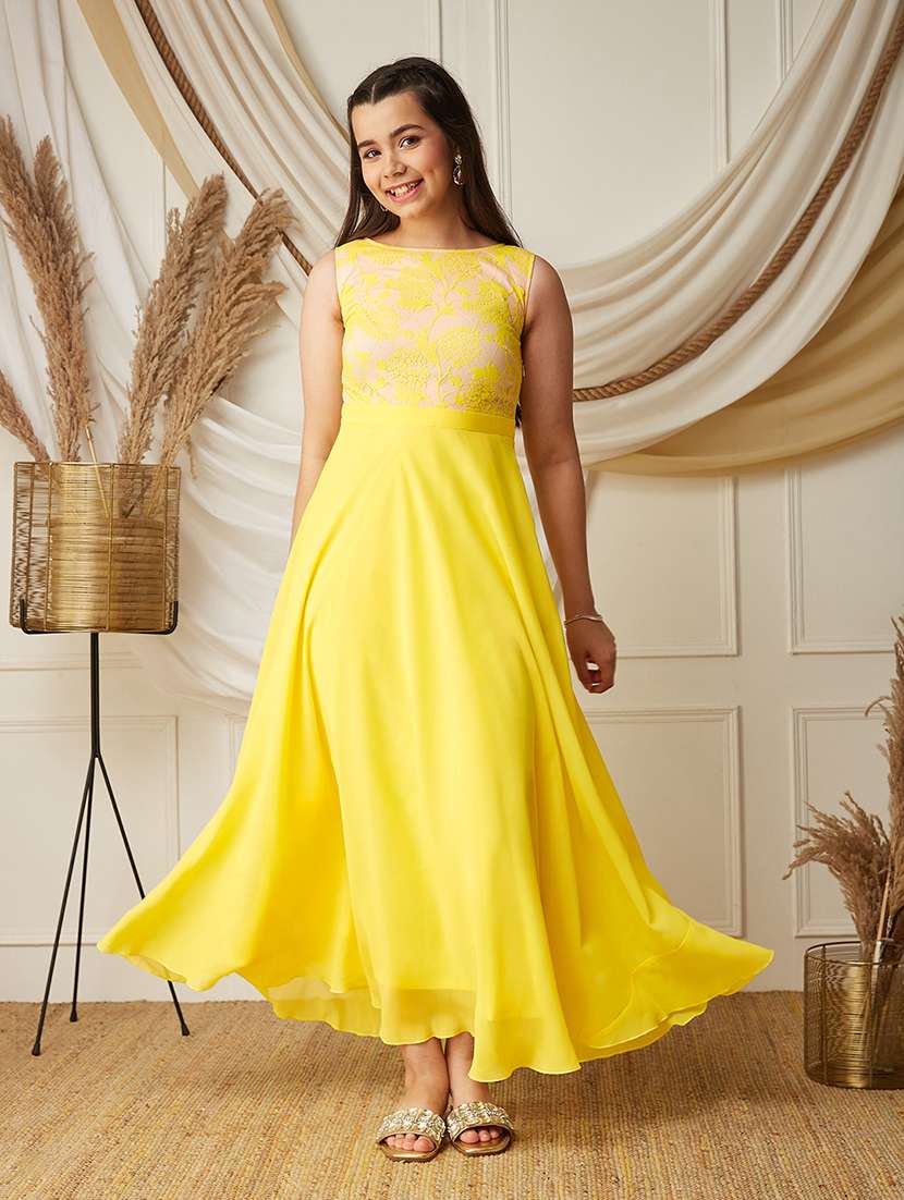 girls self design sleeveless fit and flare dress