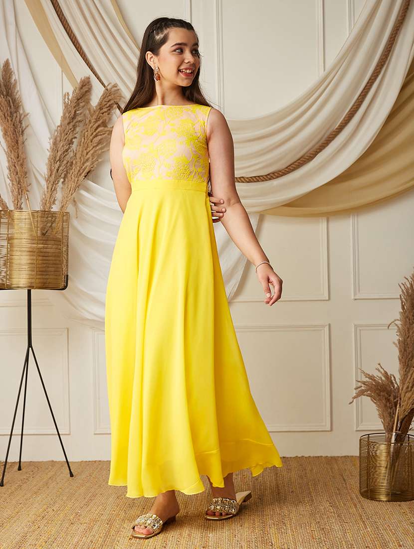 girls self design sleeveless fit and flare dress - 22499705 -  Standard Image - 2