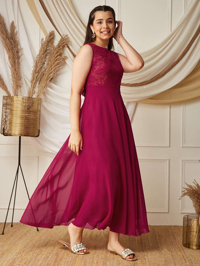 girls self design sleeveless fit and flare dress - 22499706 -  Standard Image - 2