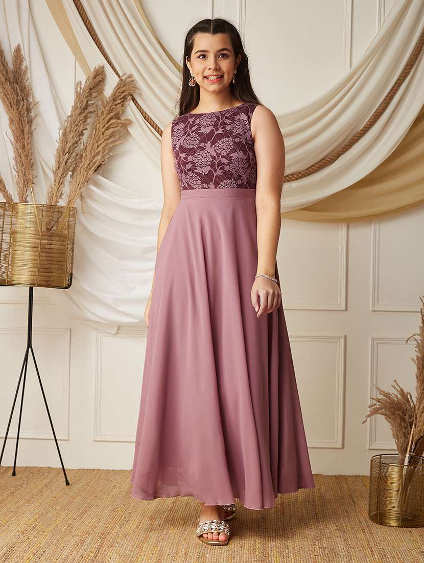girls self design sleeveless fit and flare dress