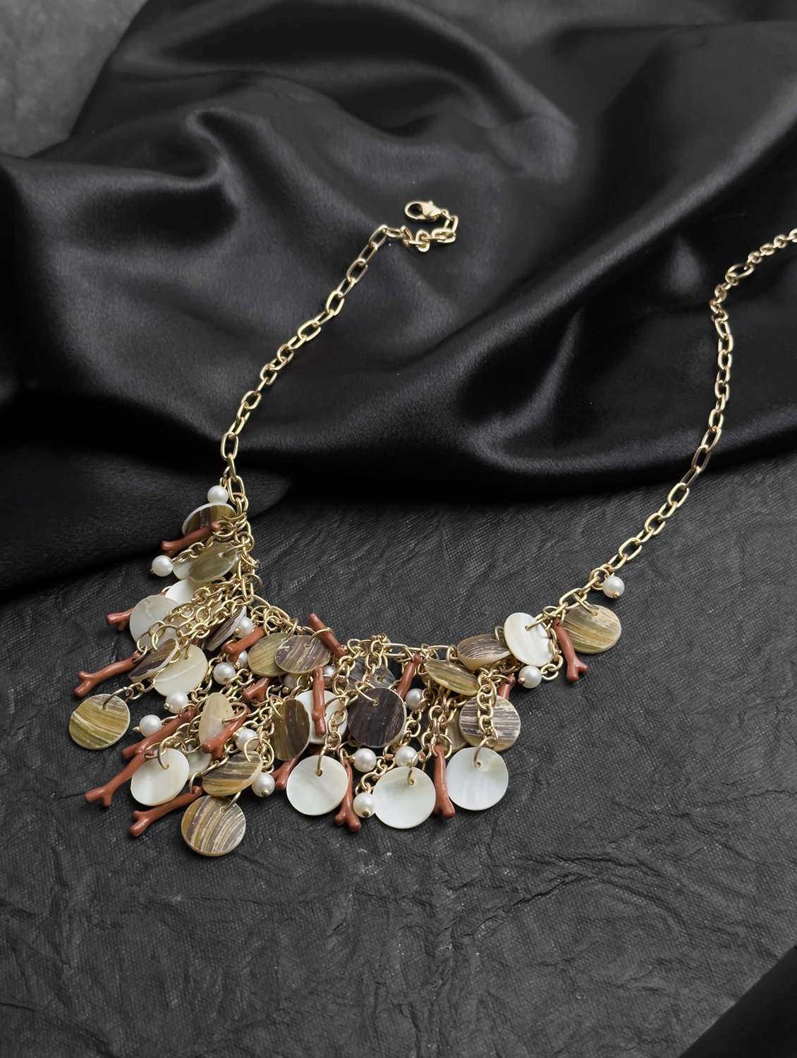 brown shell & pearl beads necklace for women