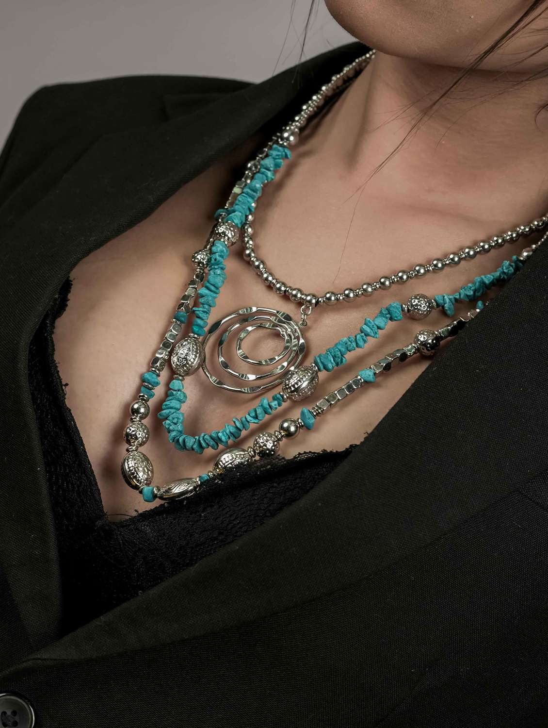 blue beaded multi layer metal beads statement necklace for women - 22499738 -  Standard Image - 2