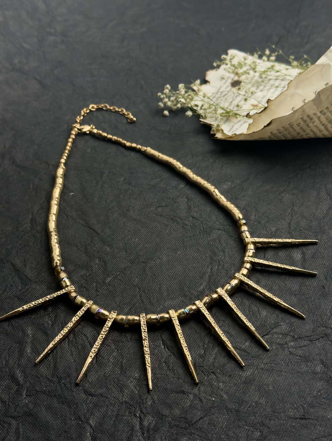 gold plated statement beaded spike necklace for women