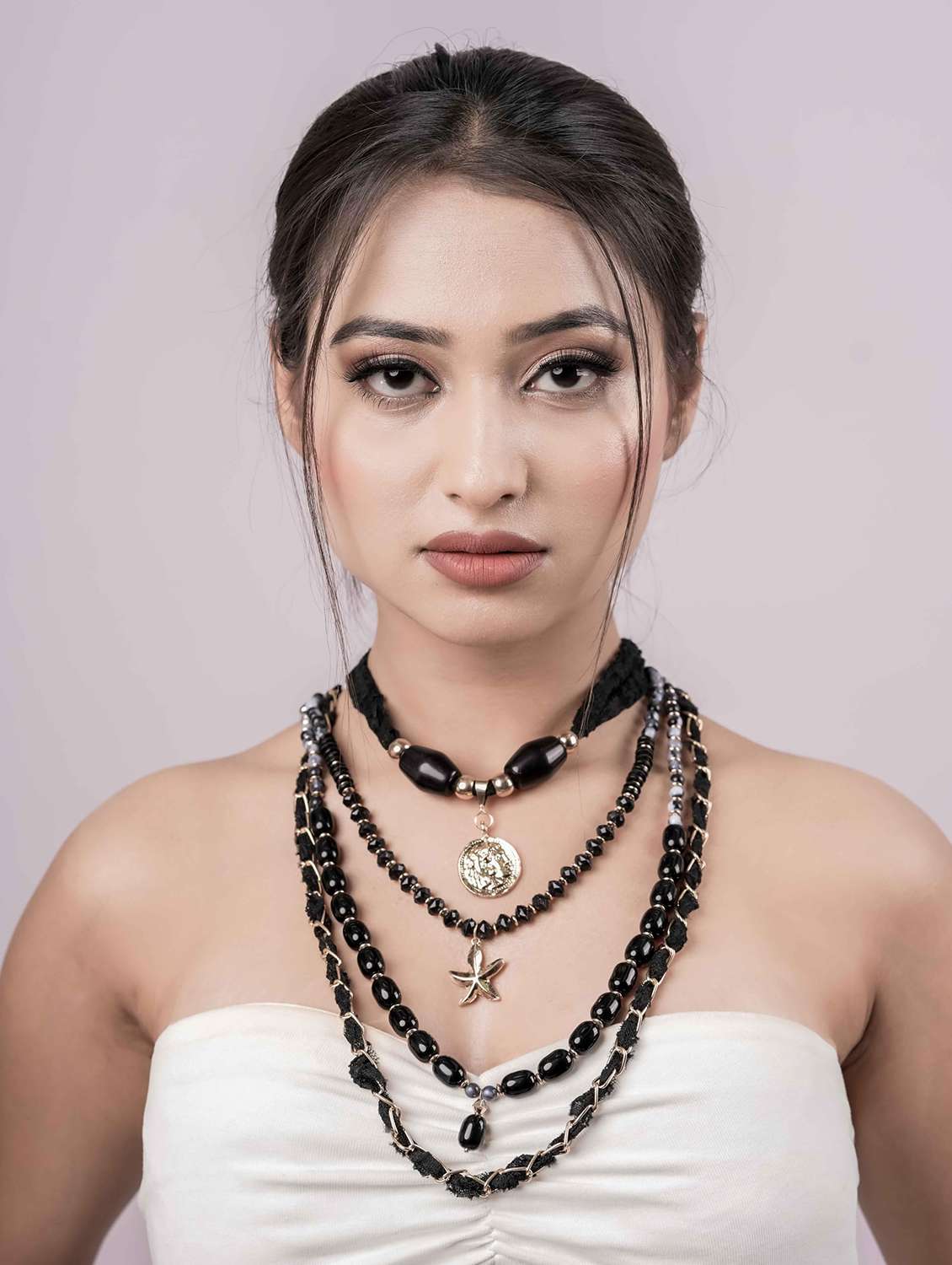 black cotton thread metal beads layered statement necklace - 22499750 -  Standard Image - 2