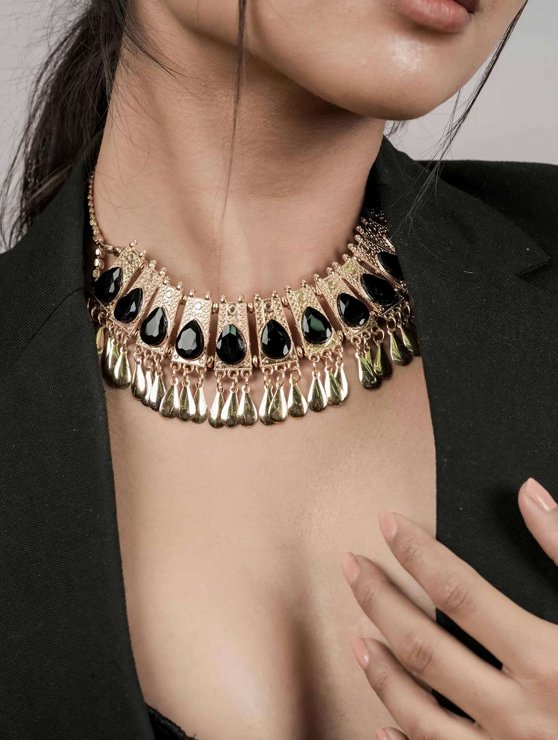 gold plated brass metal & cut beads statement choker necklace for women - 22499753 -  Standard Image - 2