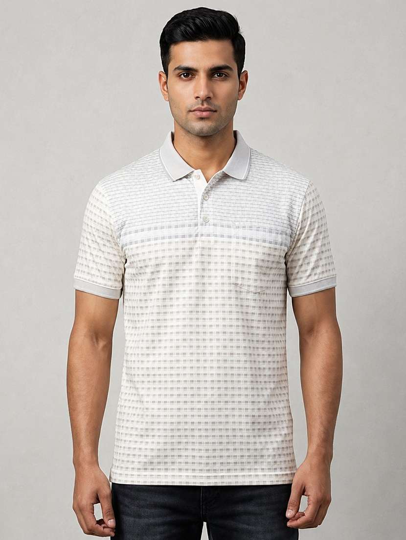 men checkered short sleeve regular fit polo t-shirt