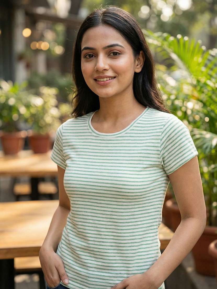 women striped round neck short sleeves t-shirt - 22499770 -  Standard Image - 2