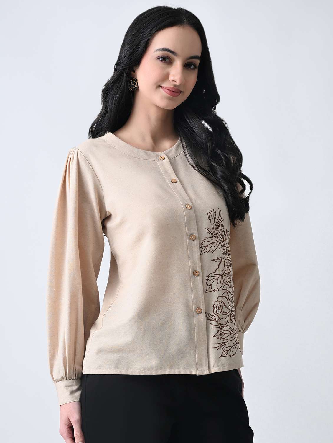 women embroidered puff sleeves regular fit shirt - 22499780 -  Standard Image - 2