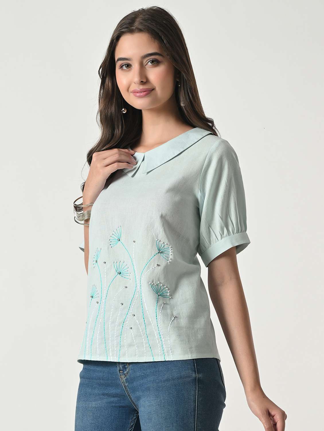 women embroidered short sleeves regular fit top - 22499781 -  Standard Image - 2