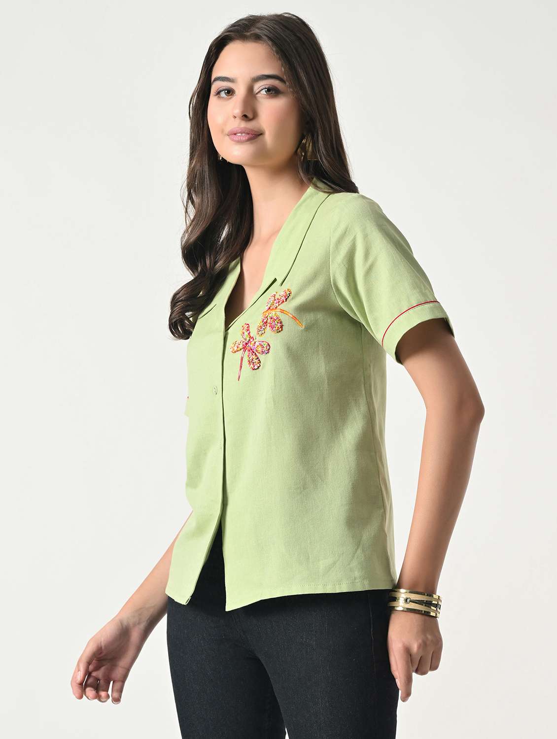 women embroidered short sleeves regular shirt - 22499782 -  Standard Image - 2