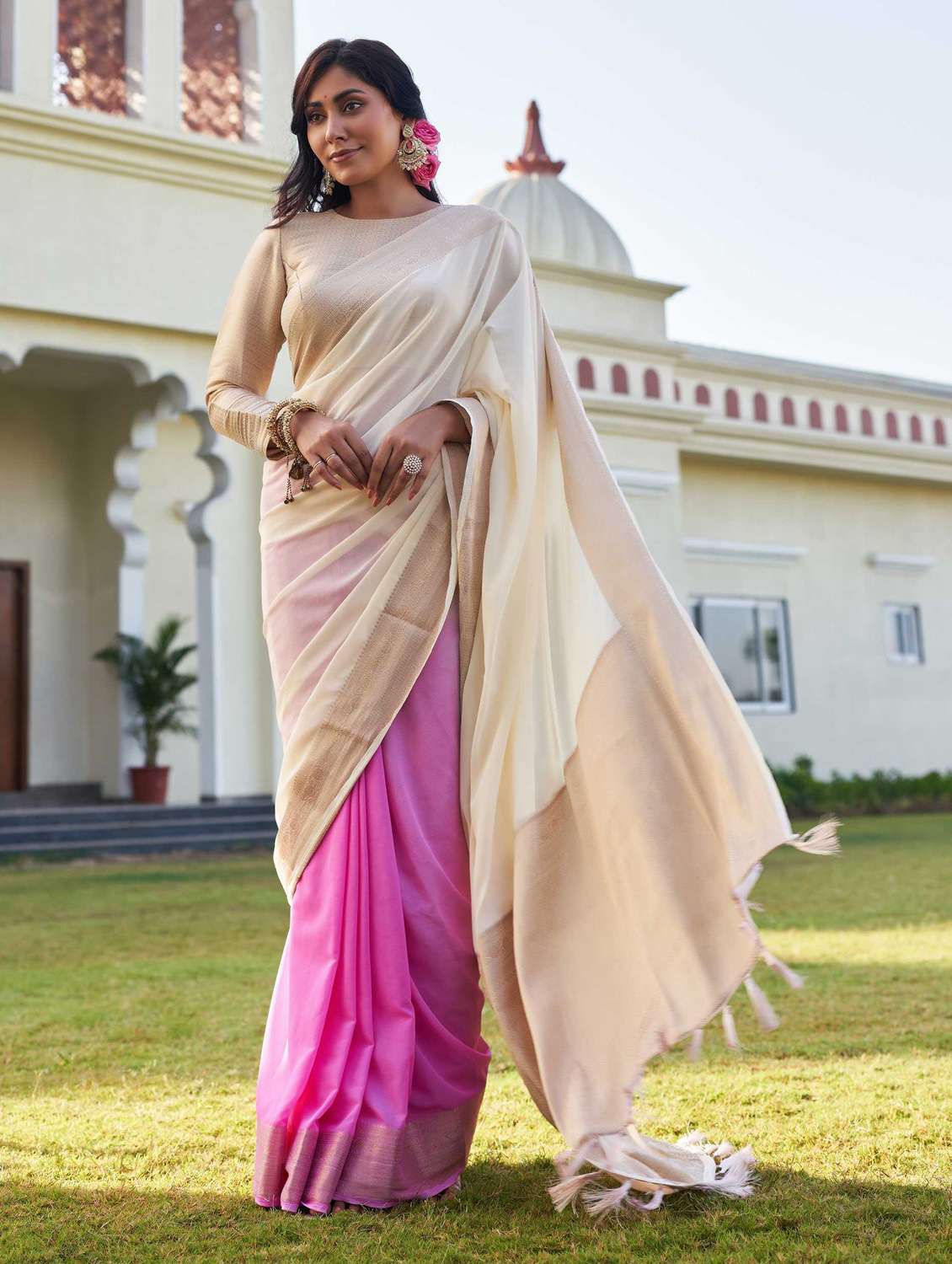 women ombre bordered saree with blouse - 22499804 -  Standard Image - 2