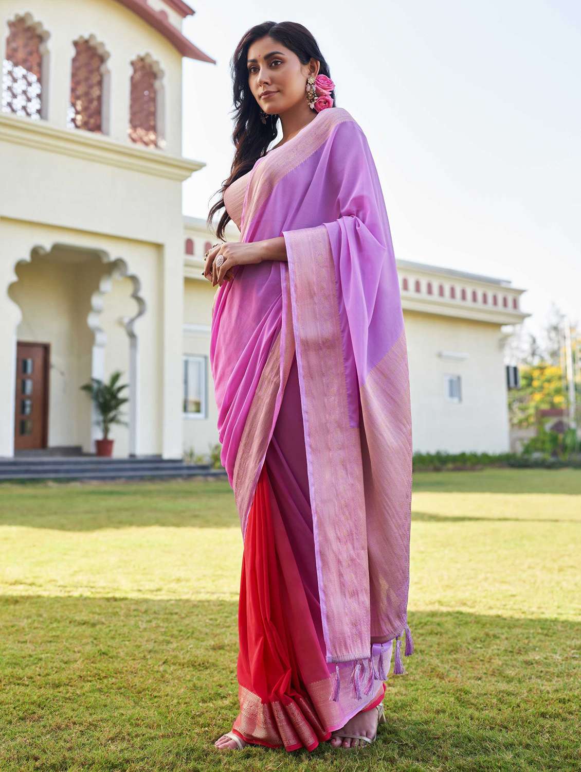 women ombre bordered saree with blouse - 22499805 -  Standard Image - 2