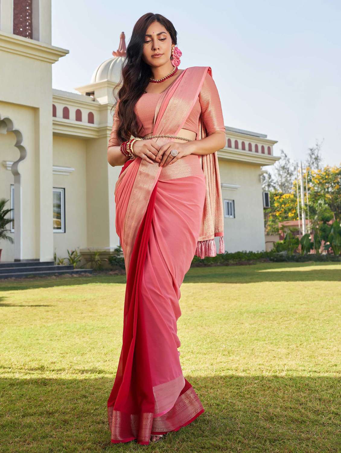 women ombre bordered saree with blouse - 22499807 -  Standard Image - 2