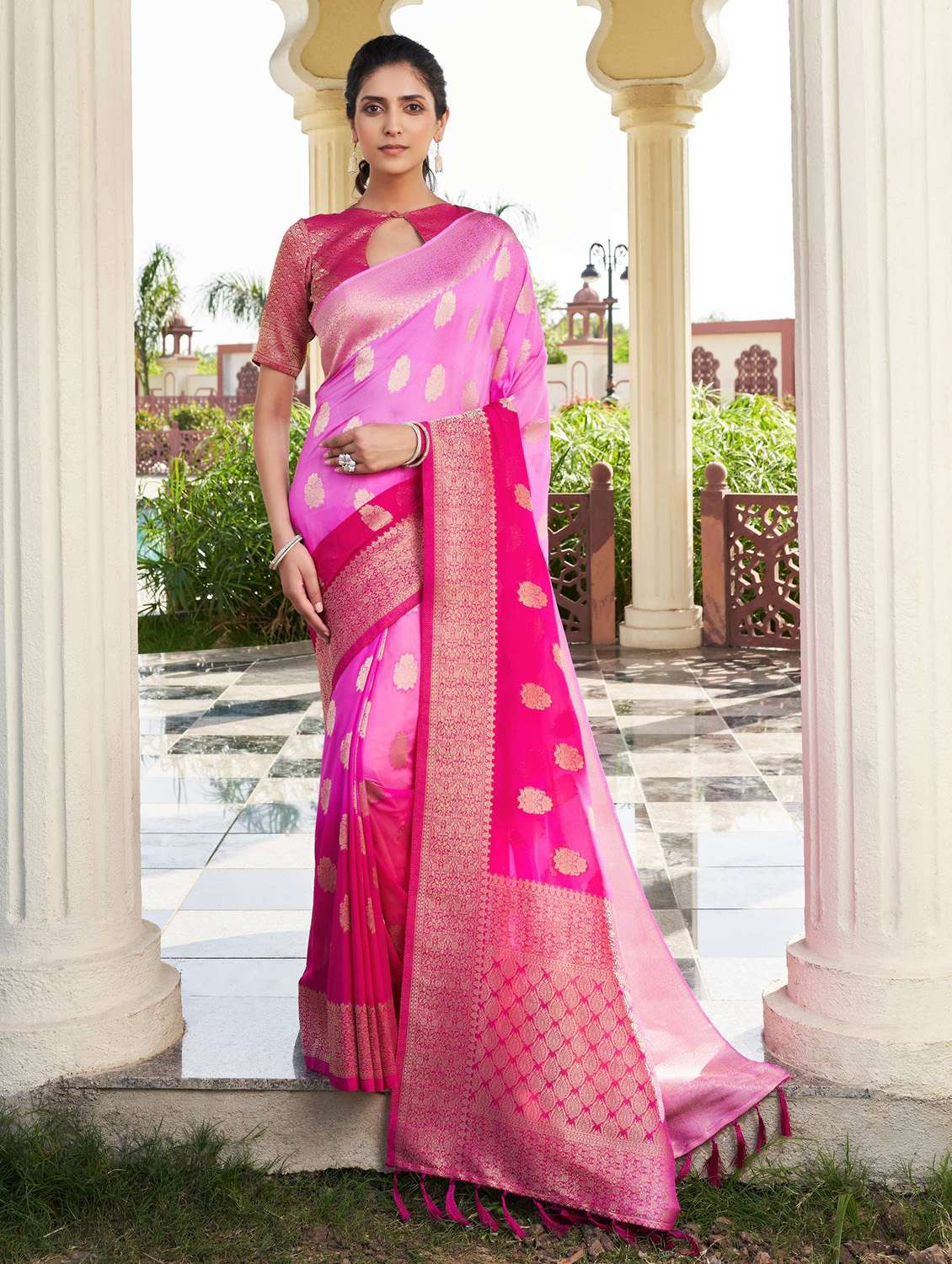 women self design banarasi saree with blouse