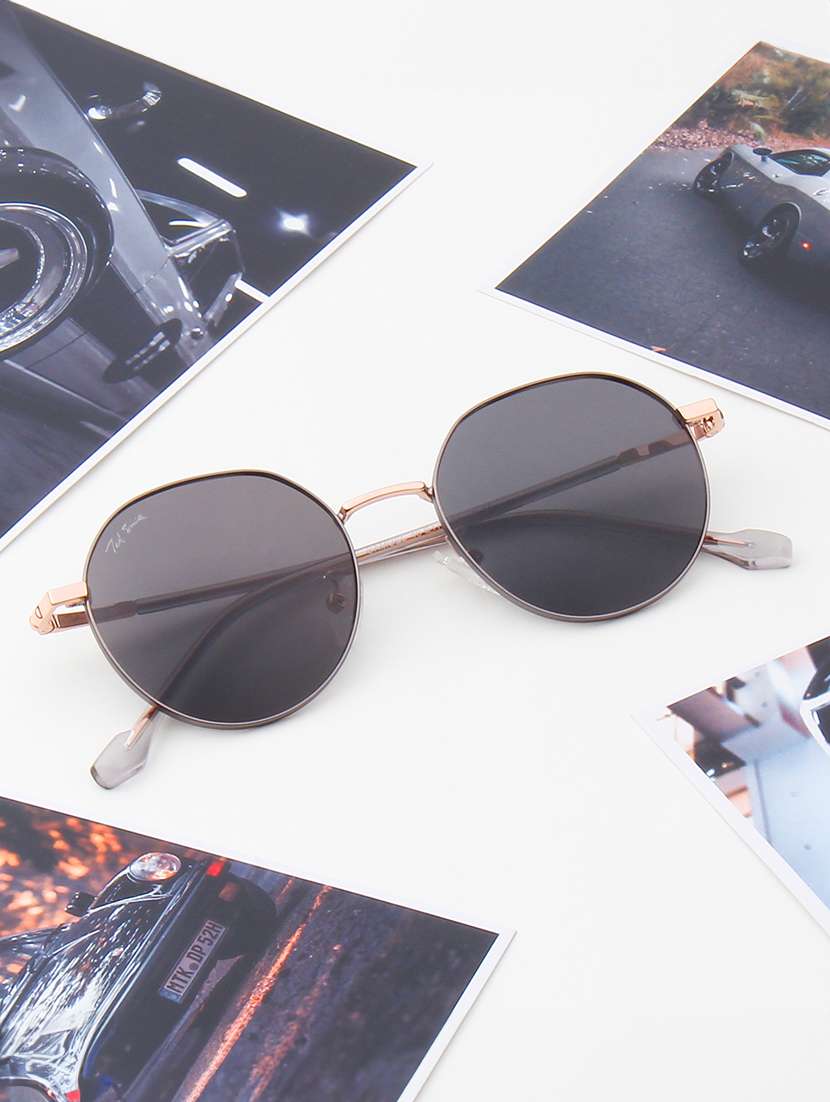 ted smith unisex aesthetic gold-multi square half-rim sunglasses with uv protected lens