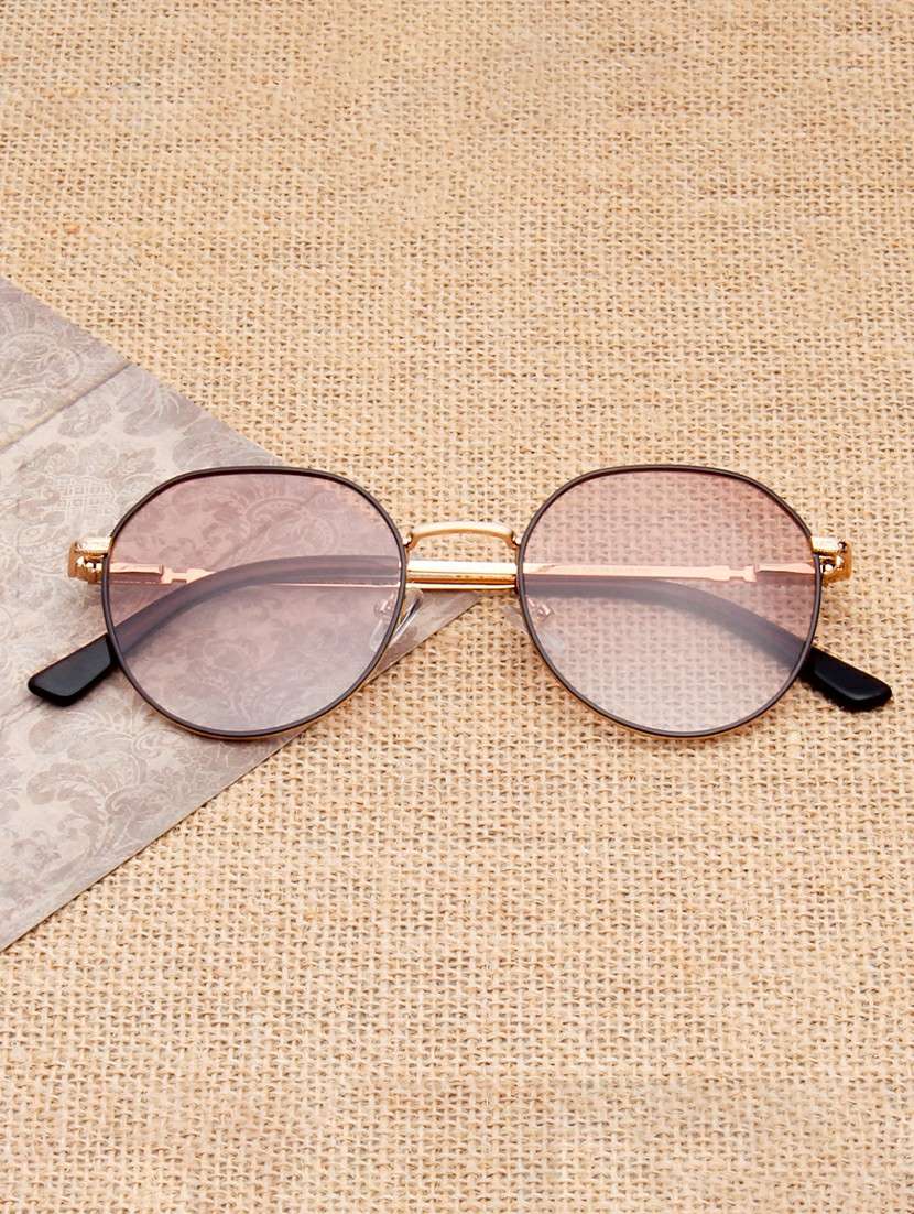 ted smith unisex brown lens & gold-toned round sunglasses with